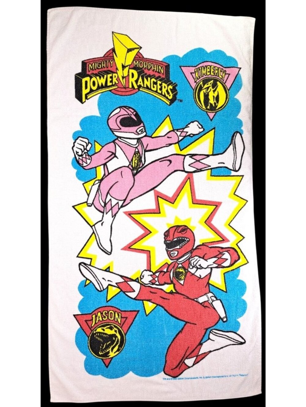 Vintage Mighty Morphin Power Rangers Beach Towel 1993 Jason Kimberly 30"x56"